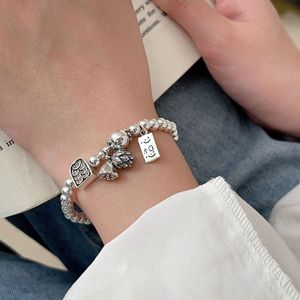 S925 Sterling <b>Silver</b> <b>Beaded</b> Bracelet With Lotus Seed Charm Ethnic Style Women's Jewelry Everyday Wear - Product Image 4