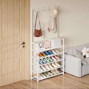 Porte-manteau et étagère de rangement pliables sur pied pour vêtements et sacs, avec crochets et supports, idéal pour chambre et dortoir - Vente en gros - Product Image 3