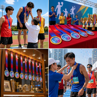 Ensemble de médailles personnalisées en gros pour champions, médailles de récompense avec ruban, médailles sportives rondes gravées pour tournois et reconnaissance