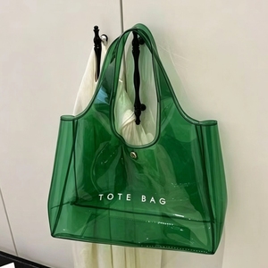 Sac fourre-tout transparent en PVC avec logo personnalisé, sac à cosmétiques transparent à bandoulière, sac à main de shopping avec poignée - Product Image 3