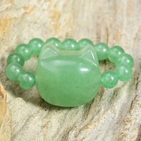Bague en perles de pierres précieuses naturelles, motif chat mignon, empilable, perles rondes lisses, anti-anxiété, en cristal extensible