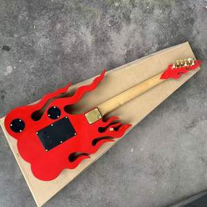 <span class=keywords><strong>Guitare</strong></span> <span class=keywords><strong>électrique</strong></span> couleur feu avec touche en érable Finition mate Mécanisme à double action Lumières LED Chevilles d'accord entièrement fermées - Product Image 5