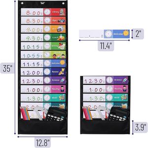 Tabla de Horarios Diarios de Bolsillo, 12.8x35 Pulgadas, 13+1 Bolsillos, Tarjetas Reutilizables, Tablero de Gestión del Tiempo en el Aula - Product Image 2