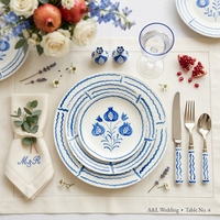 Assiettes en céramique imprimées de fleurs vintage modernes, ensembles de vaisselle de luxe en porcelaine, assiettes de dîner pour la restauration, mariage, restaurant et maison