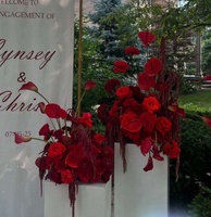 Arrangement floral artificiel de luxe bordeaux, roses rouges, anthuriums, lys calla, centre de table pour mariage, événement, décoration intérieure