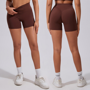 DF214 персиковый лифтинг шорты для йоги стрейч Высокая талия Бег Фитнес плотные бесшовные спортивные - Product Image 1