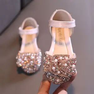 2023 summer new children's sandals rhinestone princess baby bow performance shoe ballet dance shoes for girls