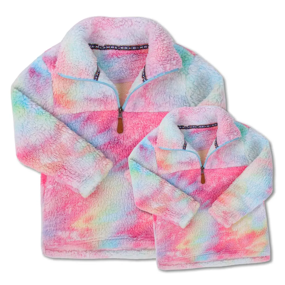 Wholesale Multicolor SherpaコートAdult & Kids Quarter Zip Sherpa Fleece Pullover Pink