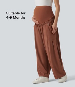 Leggings de maternité taille haute unis pour la détente - Soutien précoce de la grossesse - Tissu ultra-doux - Vêtement décontracté de yoga - Extensible dans quatre directions - Product Image 4
