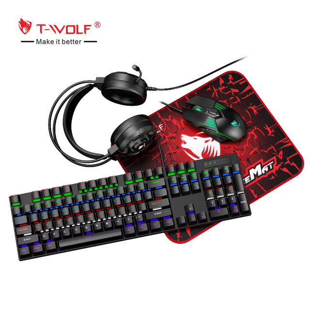 OEM Hot Sale Gamer Mouse Keyboard Combo with RGB Backlight USB Interface Backlit Wired Earphone Mouse Pad for PC Gaming E-Sports