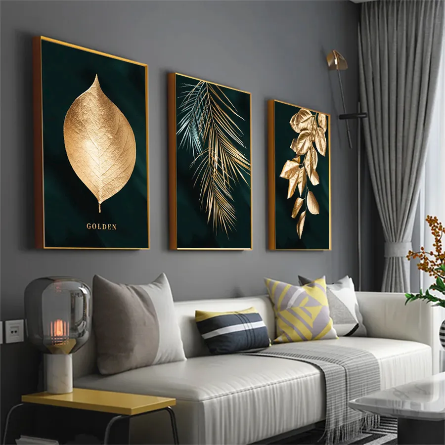 북유럽 현대 럭셔리 캔버스 회화 잎 식물 그림 미니멀리스트 포스터 및 인쇄 회화 및 벽 예술