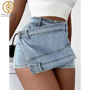 Women's A-line high waist irregular wide leg pants women's summer show thin denim culottes son shorts