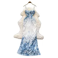 Robe longue unie pour femme, design asymétrique, taille cintrée, tenue décontractée d'été, disponible en bleu et plusieurs tailles