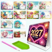 Calendrier de bureau 5D Diamond Painting 2027, kit de bricolage avec stylo de pose et plateau, décoration de maison et de bureau pour le Nouvel An, cadeau de fêtes