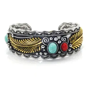 2023 Newest Western Fashion Jewelry Bangles for Men Fine Charm Vintage Feather Bohemian Navajo Turquoise Bracelet
