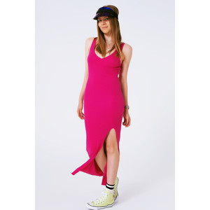 Abito Midaxi in Maglia Morbida a Costine in Fucsia - Product Image 4