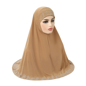 Venta caliente sólido dobladillo grande cristal <span class=keywords><strong>Sarima</strong></span> diamante sombrero malayo turbante Hijab Khimar musulmán señora instantánea monocromo velo bufanda Tudung - Product Image 4
