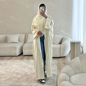 Ramadan EID Custom Embroidered Moon Cuff Abaya New Embroidered Islamic Symbol Moon and <strong>Star</strong> Sleeves Linen Polyester Abaya <strong>Dress</strong> - Product Image 4