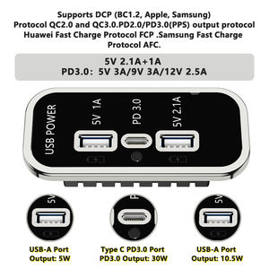 Toma de Corriente de Lujo Rectangular para Montaje Empotrado con 2 USB-A 5V 3.1A, Tipo C PD 3.0, 12V 24V, Cargador con 3 Puertos USB para Autobús, Coche, Autocaravana y Barco - Product Image 3
