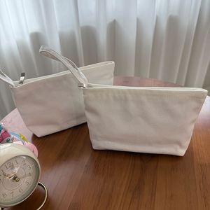 Pure White Zipper Canvas <b>Bag</b> Makeup Pouch Portable Coin Purse Simple DIY Handbag for Travel or Daily Use - Product Image 4