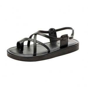 Nouvelle Arrivée Sandales Femme Style Féerique Rétro Polyvalentes à Brides Croisées Bout Ouvert Semelle Souple Plage Talon Carré Romain - Product Image 5