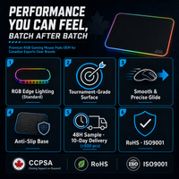 Tapis de souris de jeu RGB, tapis RGB pour esports, surface de qualité tournoi, 800x300mm, logo personnalisé, antidérapant, OEM Canada