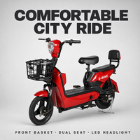 Moped électrique pour adultes, vélo électrique à cadre bas, double siège avec dossier, panier de chargement avant, assistance au pédalage, moteur sans balais 350W 48V, pour la ville