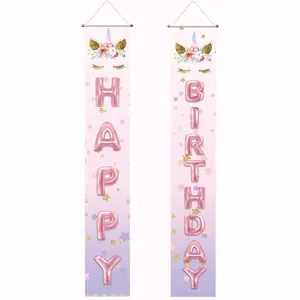 儿童生日庭院标志，生日派对装饰横幅，彩色生日快乐横幅，带有额外的垂直字母