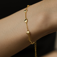 Gelang Hati Zirkon Gaya Bohemia Berlapis Emas Perak Solid FUAMAY 925 yang Dapat Disesuaikan untuk Wanita, Gelang Perak Hati Kecil