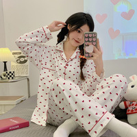 Pyjama à manches longues à imprimé Love, modèles printemps et automne pour femmes, vêtements de maison, tenue de loisirs, photo réelle