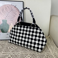 Tas Tote Wanita Rajut Poliester Baru Model Clutch untuk Acara Malam, Motif Bunga, Tanpa Tali, Kesederhanaan Urban, Penutup Magnetik