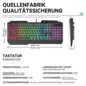 لوحة مفاتيح سلكية للألعاب بإضاءة خلفية بألوان USB ملحقات رياضية إلكترونية للكمبيوتر المكتبي مناسبة للمظهر الميكانيكي للكمبيوتر المحمول المكتبي - Product Image 3