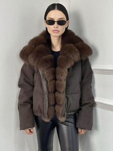 Janveny 2025 Piumino Invernale di Lusso da <span class=keywords><strong>Donna</strong></span> in Misto Lana con 90% Piumino d'Anatra Bianca e Vera Pelliccia di Volpe Naturale, Cappotto Imbottito Caldo e Spesso - Product Image 6