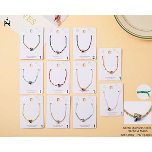 Bracciale con perline e cristalli a forma di farfalla, in acciaio inossidabile, fatto a mano, set da 12 pezzi, gioielli alla moda per donna - Product Image 3