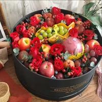 Boîte à fleurs de luxe de grande capacité en tissu satiné 2 pièces/ensemble de boîte-cadeau ronde la plus grande boîte-cadeau de fleur de fruit Vente en gros