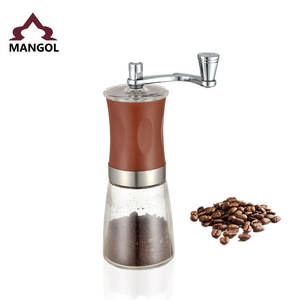 Molinillo de café manual con cuerpo de vidrio y manivela de acero inoxidable para uso en el hogar y la oficina, color marrón y negro, personalizado MG731 - Product Image 5