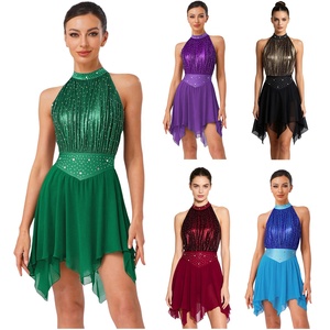 Vestido de Danza Lírica para Mujer, Metálico, con Braguita Incorporada, Vestido Leotardo, Patinaje Artístico, Danza Moderna, Vestidos de Competición de Baile de Salón - Product Image 1