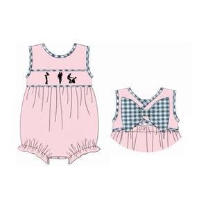 SR3959 Mameluco Personalizado para Bebé Niña, Diseño a Cuadros Azul Claro, Sin Mangas, Algodón y Elastano, Venta al Por Mayor - Product Image 5