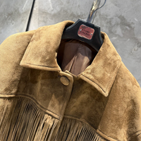 Veste en daim western surdimensionnée, veste en cuir véritable avec franges, blazer en daim pour femmes