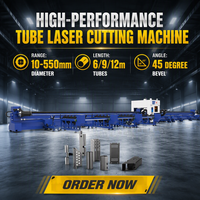 Mesin Pemotong Pipa Bulat dan Persegi Tugas Berat 12m, 12KW, dengan Pemotongan Beveling 360mm 550mm, Dilengkapi Laser Serat 6000W