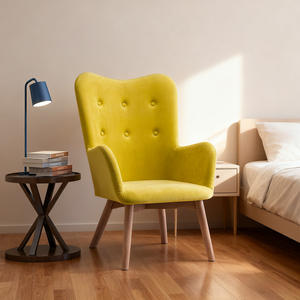 Moderne Gele Fluwelen Accent Fauteuil <span class=keywords><strong>Wingback</strong></span> Getufte Vrijetijdsstoel Met Houten Poten En Armleuningen Voor Woonkamer Slaapkamer Kantoor - Product Image 4
