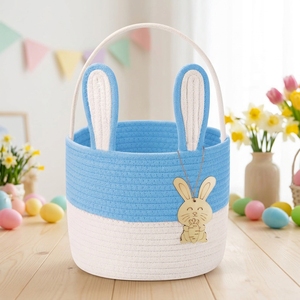 Cesta de Pascua para Niños con Etiqueta de Nombre, Cesta de Pascua Gris para Niños, Cesta de Conejito de Pascua, Cesta de Regalo de Pascua de Cuerda de Algodón Tejida - Product Image 6