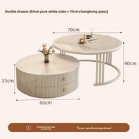 Table basse en dalle de roche style crème, nouveau modèle 2025, luxe léger, sensation haut de gamme, idéale pour salon, extensible