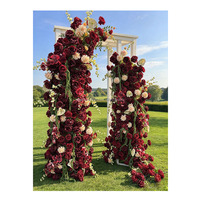 Arche de mariage en fleurs artificielles bordeaux, fleurs décoratives roses, arche florale, fleurs d'allée pour la décoration d'événements
