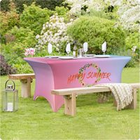 Housse de table extensible en spandex imperméable, résistante aux plis, écologique, avec logo personnalisé imprimé, 6 pieds/8 pieds, pour événements