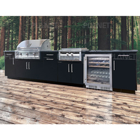 Ensemble de meubles de cuisine BBQ d'extérieur modulaires 5 pièces style Shaker en acier inoxydable 304 avec grill, réfrigérateur et évier