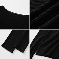 Pull fin et ajusté en maille côtelée à col bateau et manches longues pour femme, style basique minimaliste, idéal pour le printemps, noir, OEM ODM