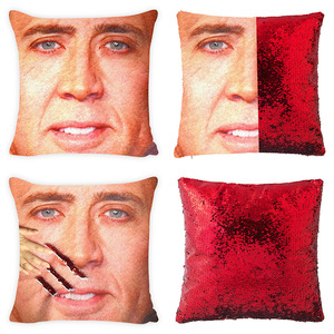 Custom con paillettes reversibili sublimazione federa cuscino teca Nicolas Cage Design Anti-acaro Anti-polvere antistatico 100% poliestere - Product Image 2