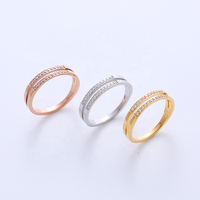Bague en acier titane sertie de diamants à double rangée avec design de niche, bague de mode exquise pour l'index