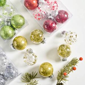 PET Christmas <b>Baubles</b> 6cm 8cm Transparent <b>Plastic</b> Ornaments Glitter Striped Full Color Hanging Decorations - Product Image 1